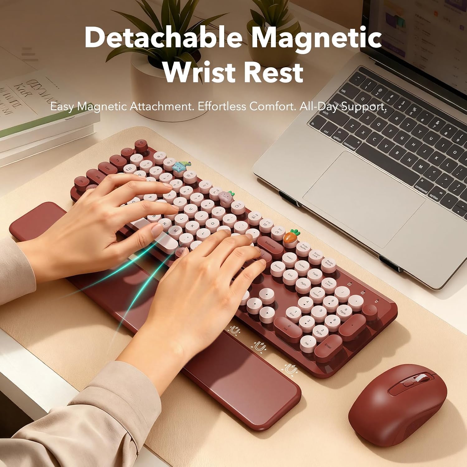 KIT INALÁMBRICO DE TECLADO Y MOUSE SABLUTE CK23 ESTILO MÁQUINA DE ESCRIBIR VINO TINTO - 2