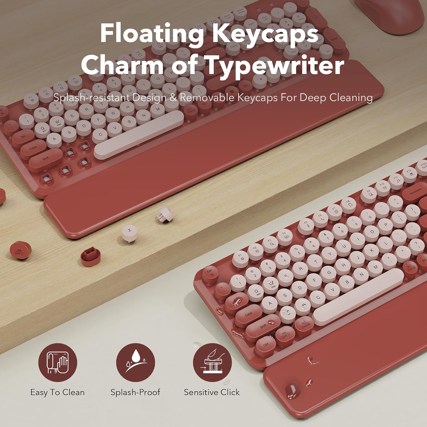 KIT INALÁMBRICO DE TECLADO Y MOUSE SABLUTE CK23 ESTILO MÁQUINA DE ESCRIBIR VINO TINTO - 4