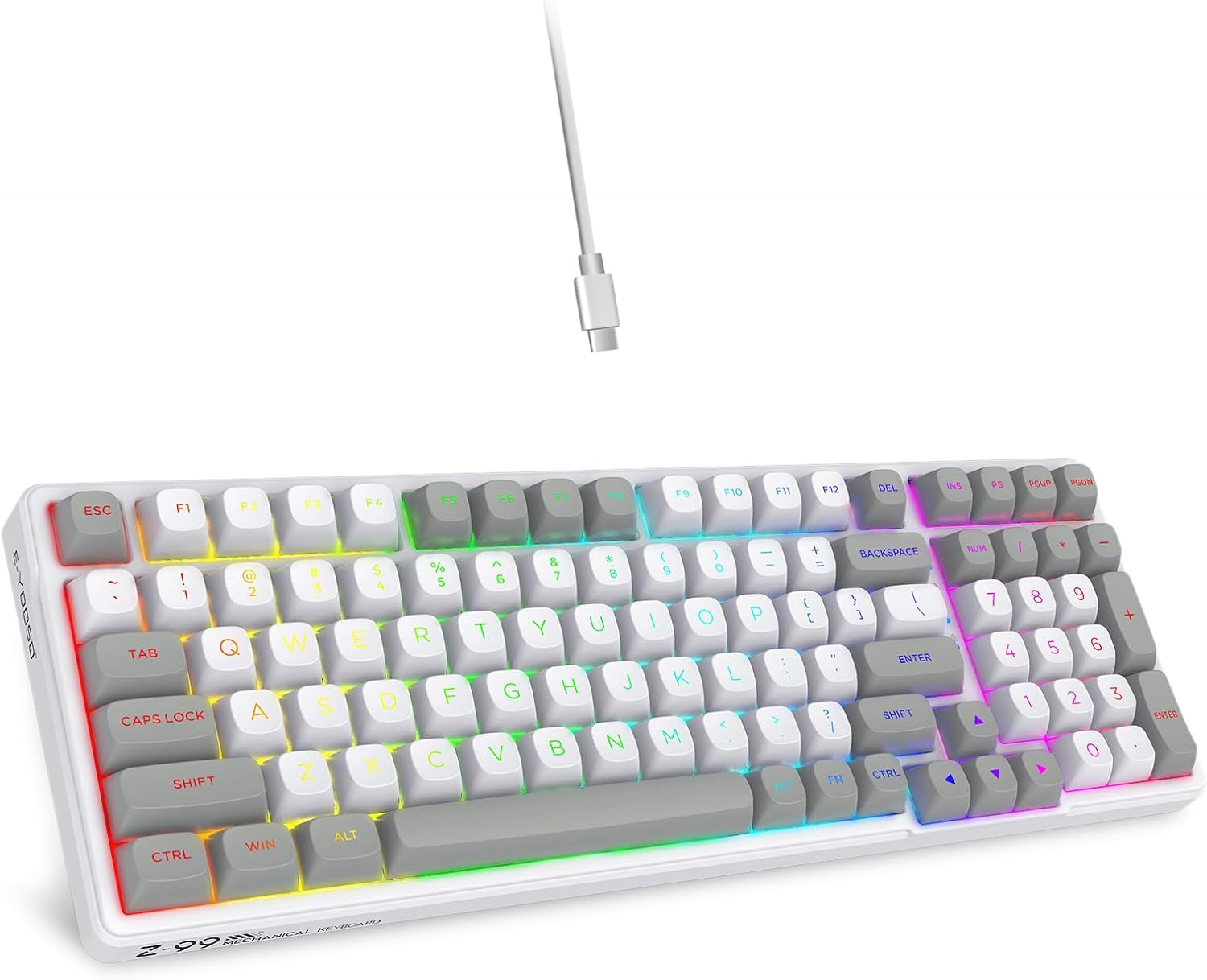 TECLADO MECÁNICO HUO JI Z-99 CON CABLE, RETROILUMINACIÓN RGB, BLANCO GRIS - 1