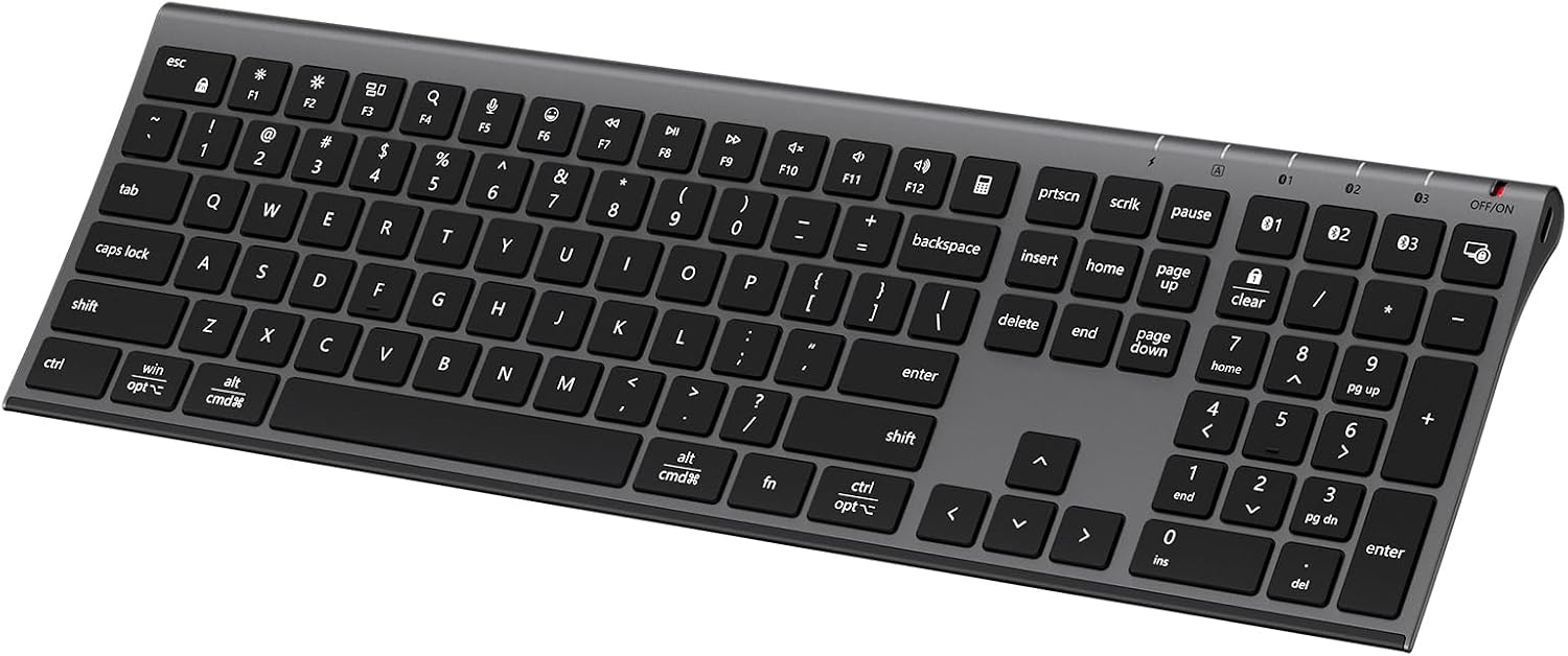 TECLADO BLUETOOTH ICLEVER BK10 MAX PARA MAC, DISEÑO DELGADO Y TAMAÑO COMPLETO, GRIS - 1