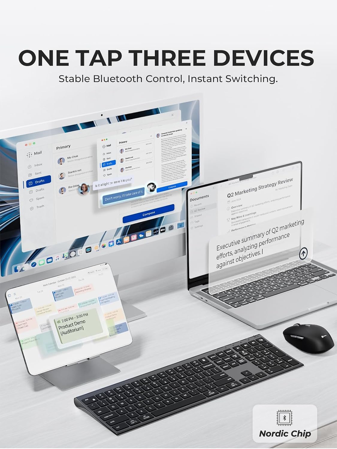 TECLADO BLUETOOTH ICLEVER BK10 MAX PARA MAC, DISEÑO DELGADO Y TAMAÑO COMPLETO, GRIS - 3
