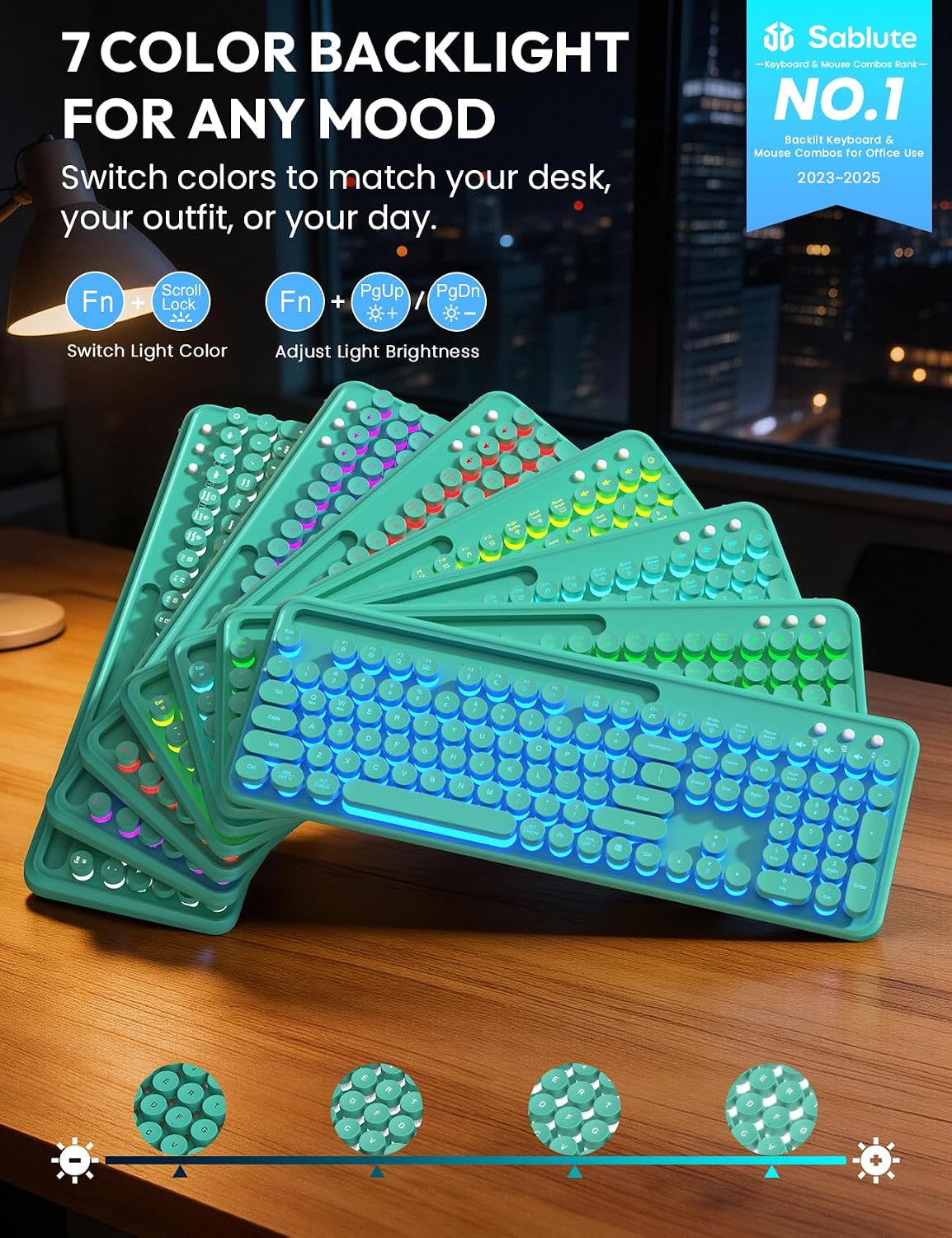 KIT INALÁMBRICO TECLADO Y MOUSE SABLUTE RETRO CON REPOSAMUÑECAS MAGNÉTICO - 2