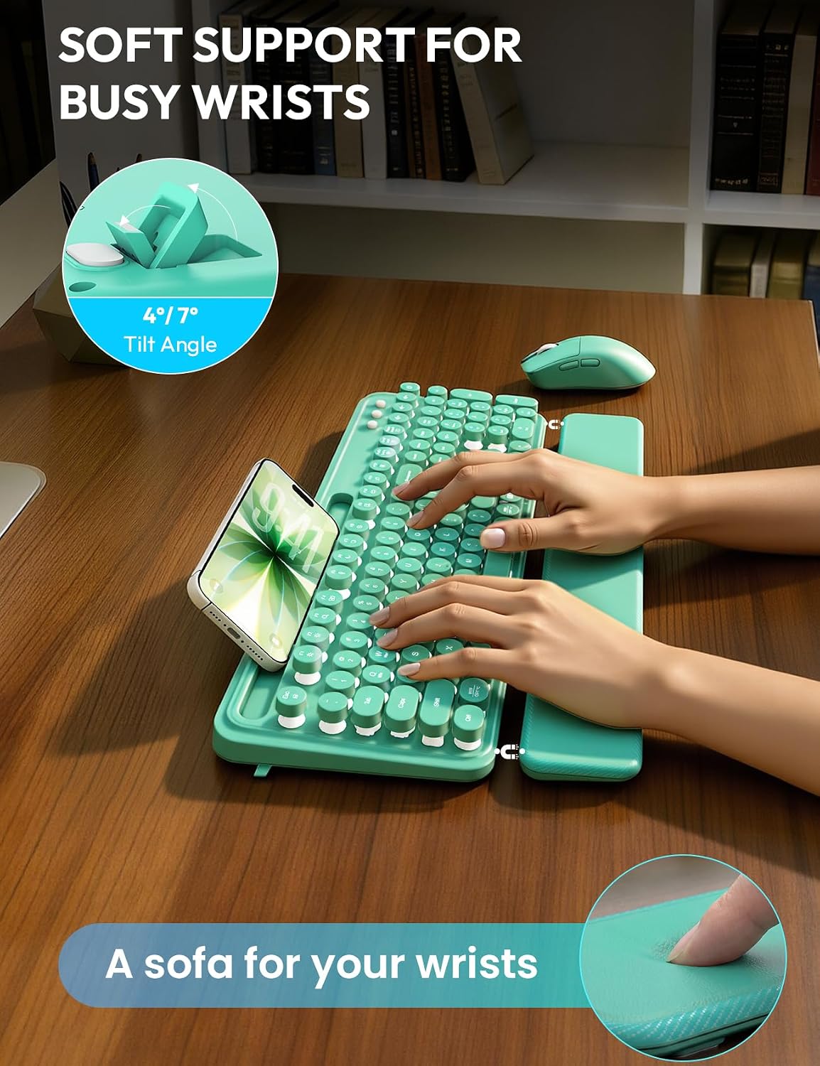 KIT INALÁMBRICO TECLADO Y MOUSE SABLUTE RETRO CON REPOSAMUÑECAS MAGNÉTICO - 3