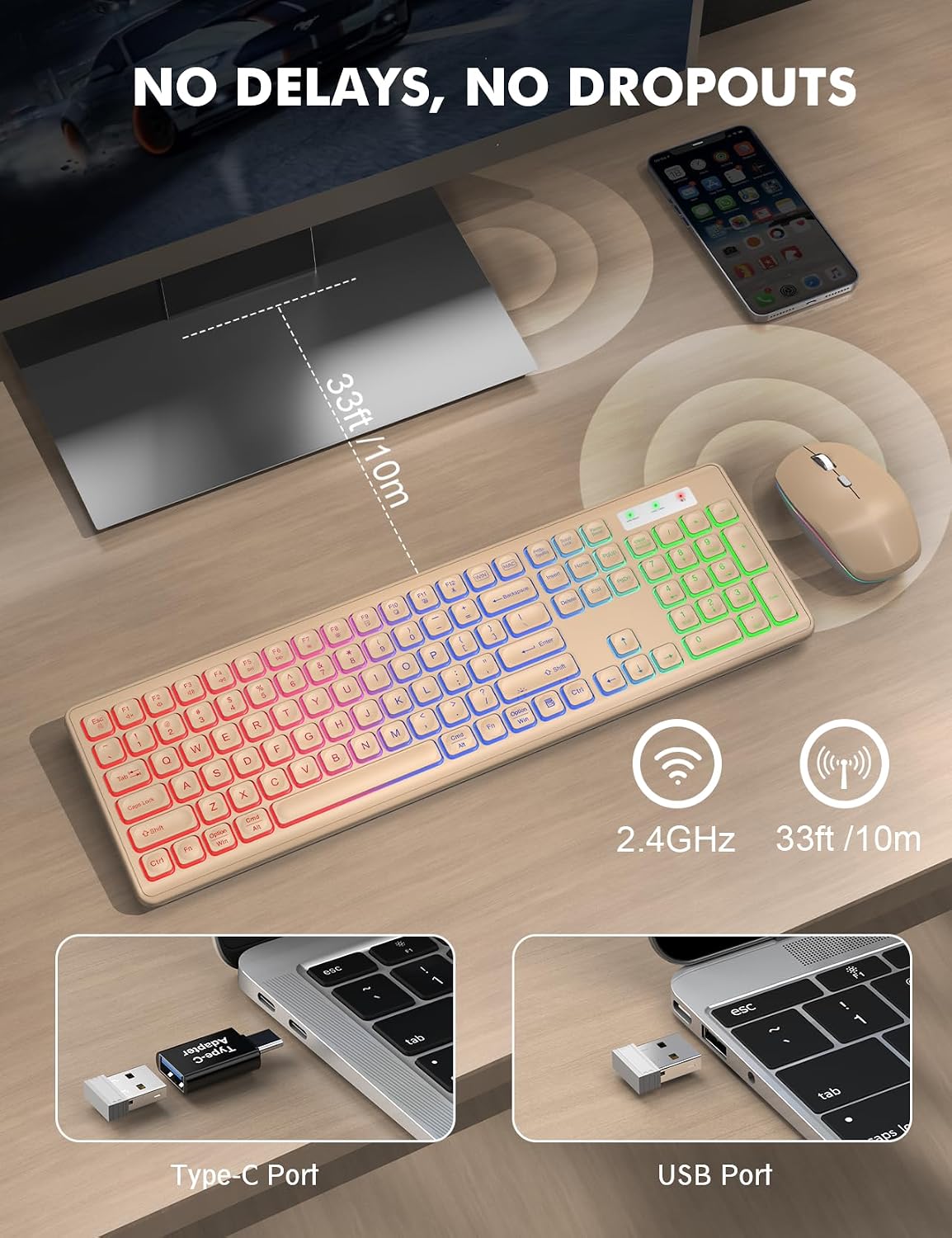 KIT INALÁMBRICO TECLADO Y MOUSE TRUEQUE CON RETROILUMINACIÓN RGB RECARGABLE - 4