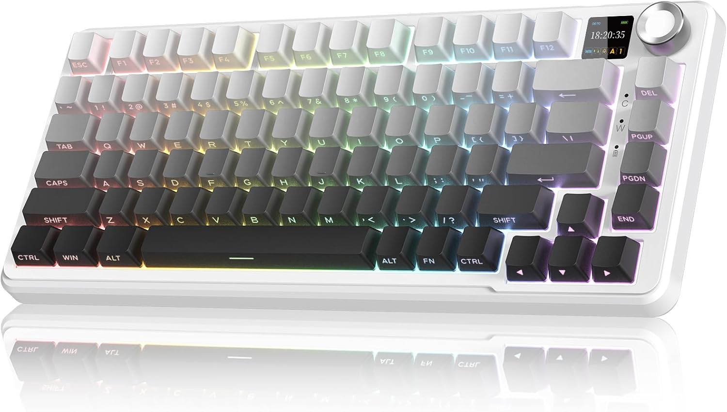 TECLADO MECÁNICO INALÁMBRICO REDTHUNDER K75 PRO 75% CON PANTALLA TFT Y PERILLA, RGB, HOT-SWAP, BATERÍA 5000MAH, SNOW Y ASH - 1