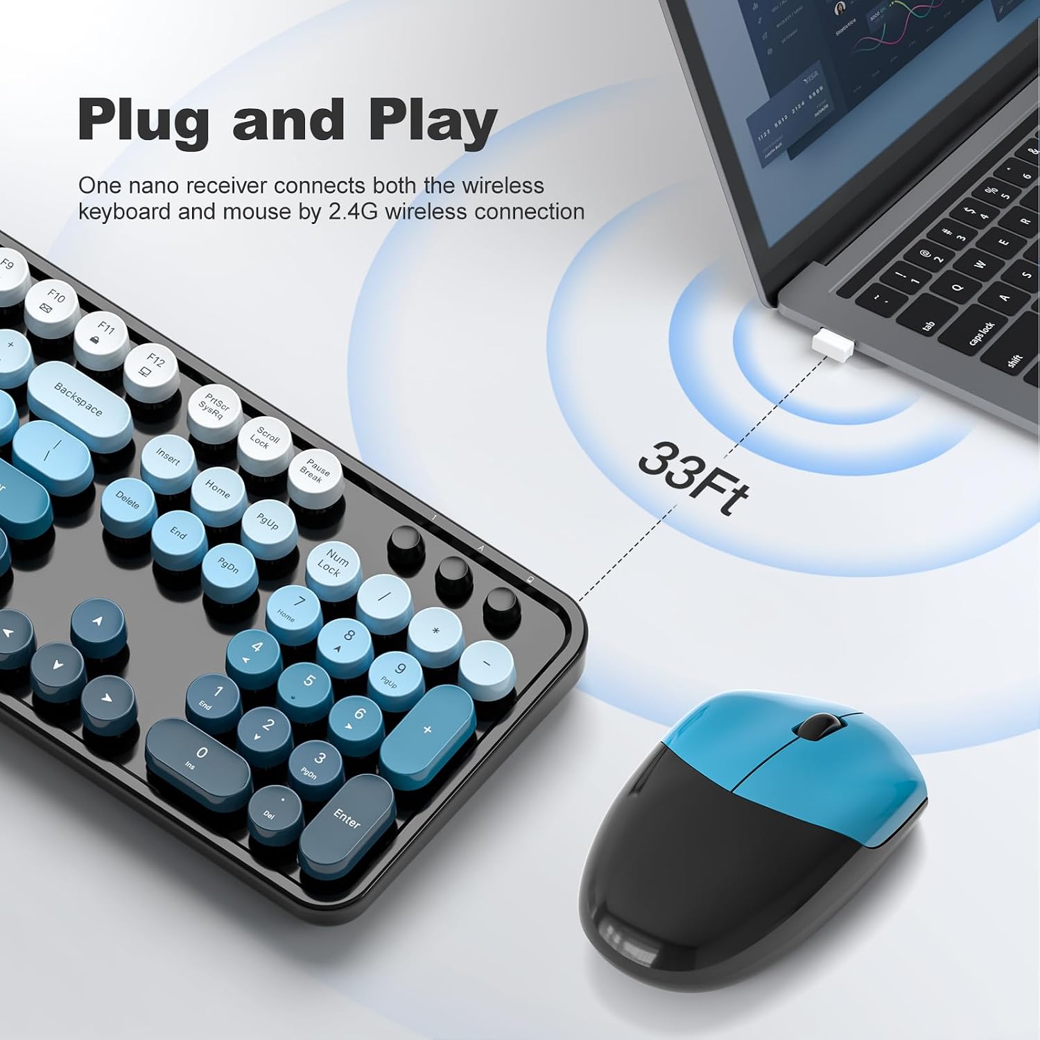 KIT DE TECLADO Y MOUSE INALÁMBRICO MOFII MODELO BLACK BLUE GRADIENT - 2