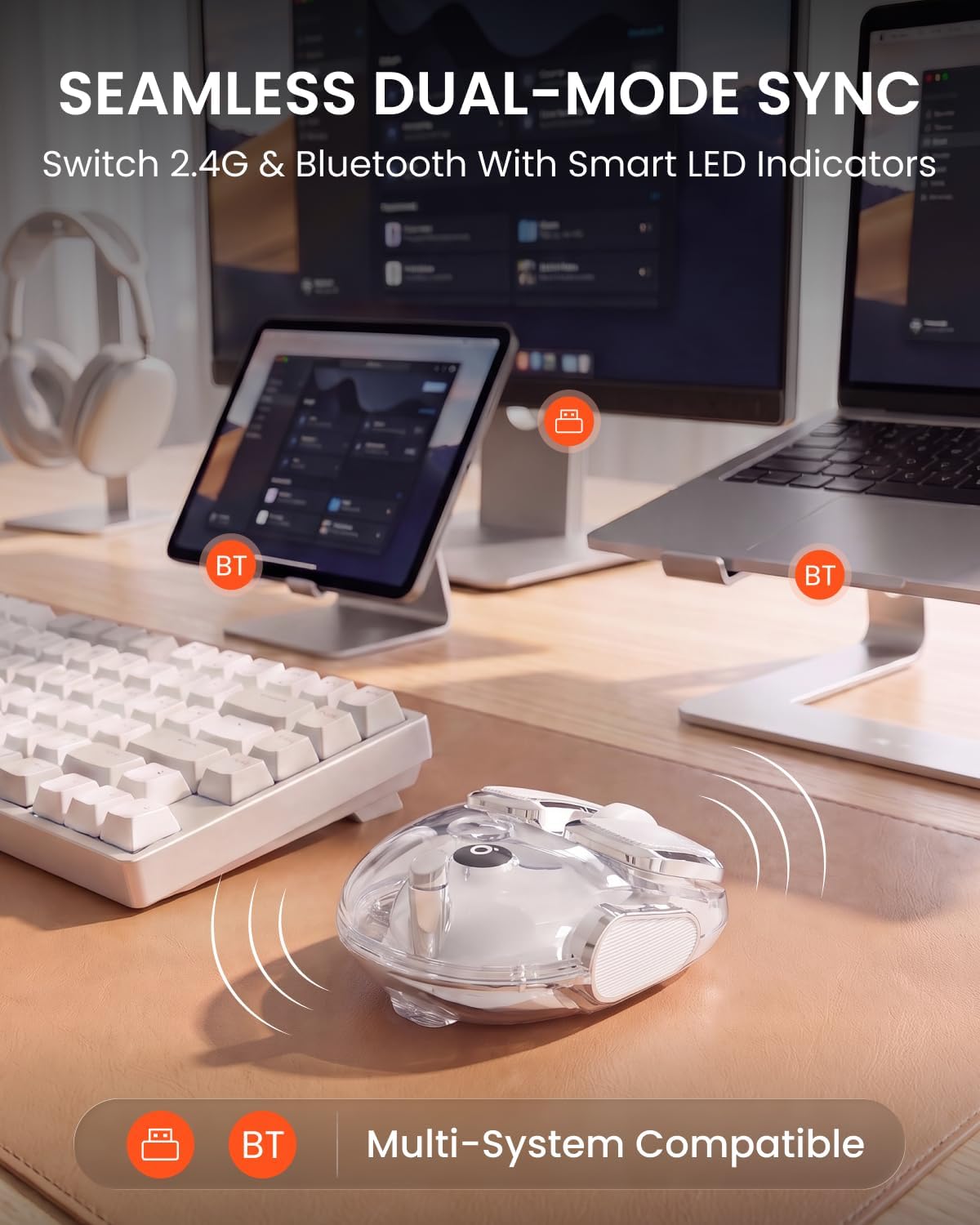 MOUSE INALÁMBRICO SEUNKWANG Q9 BLUETOOTH Y 2.4G CLIC SILENCIOSO BLANCO - 3
