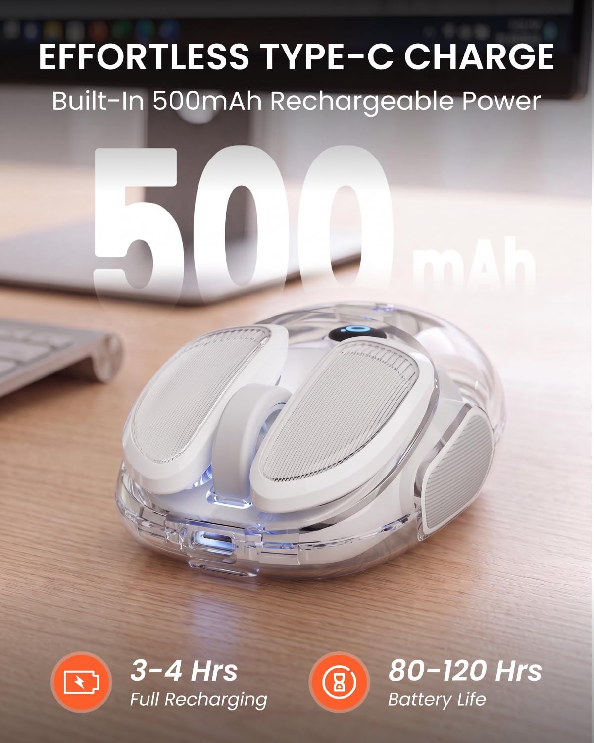 MOUSE INALÁMBRICO SEUNKWANG Q9 BLUETOOTH Y 2.4G CLIC SILENCIOSO BLANCO - 4
