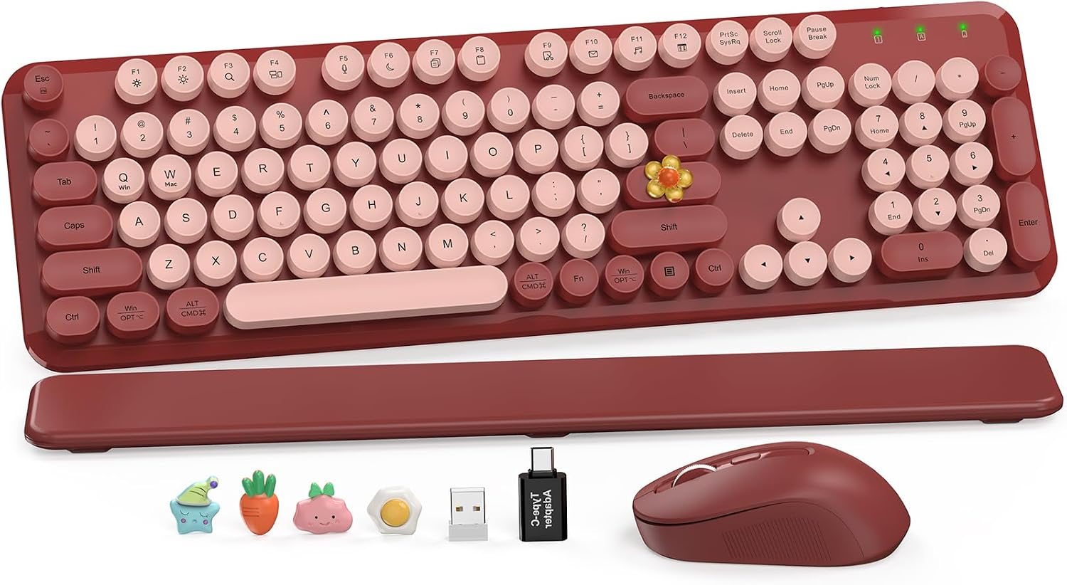 KIT INALÁMBRICO TECLADO Y MOUSE SABLUTE BURGUNDY RED CON REPOSAMUÑECAS MAGNÉTICO - 1
