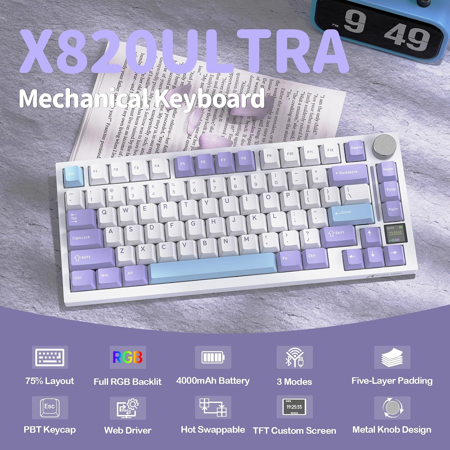 TECLADO MECÁNICO INALÁMBRICO ATTACK SHARK X820 ULTRA 75% BLANCO STARLIGHT - 2