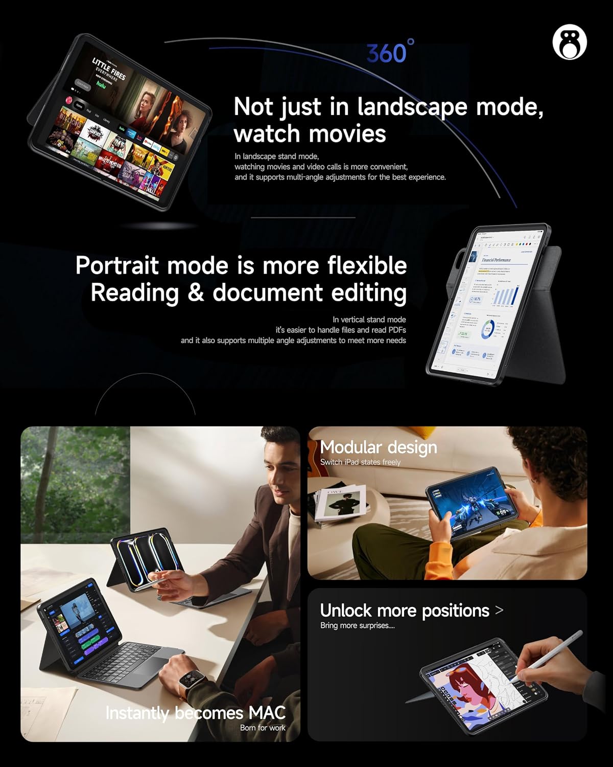 FUNDA CON TECLADO DESMONTABLE Y ROTATORIO 360° HOU PARA IPAD AIR 13' Y PRO 13'/12.9' - 4