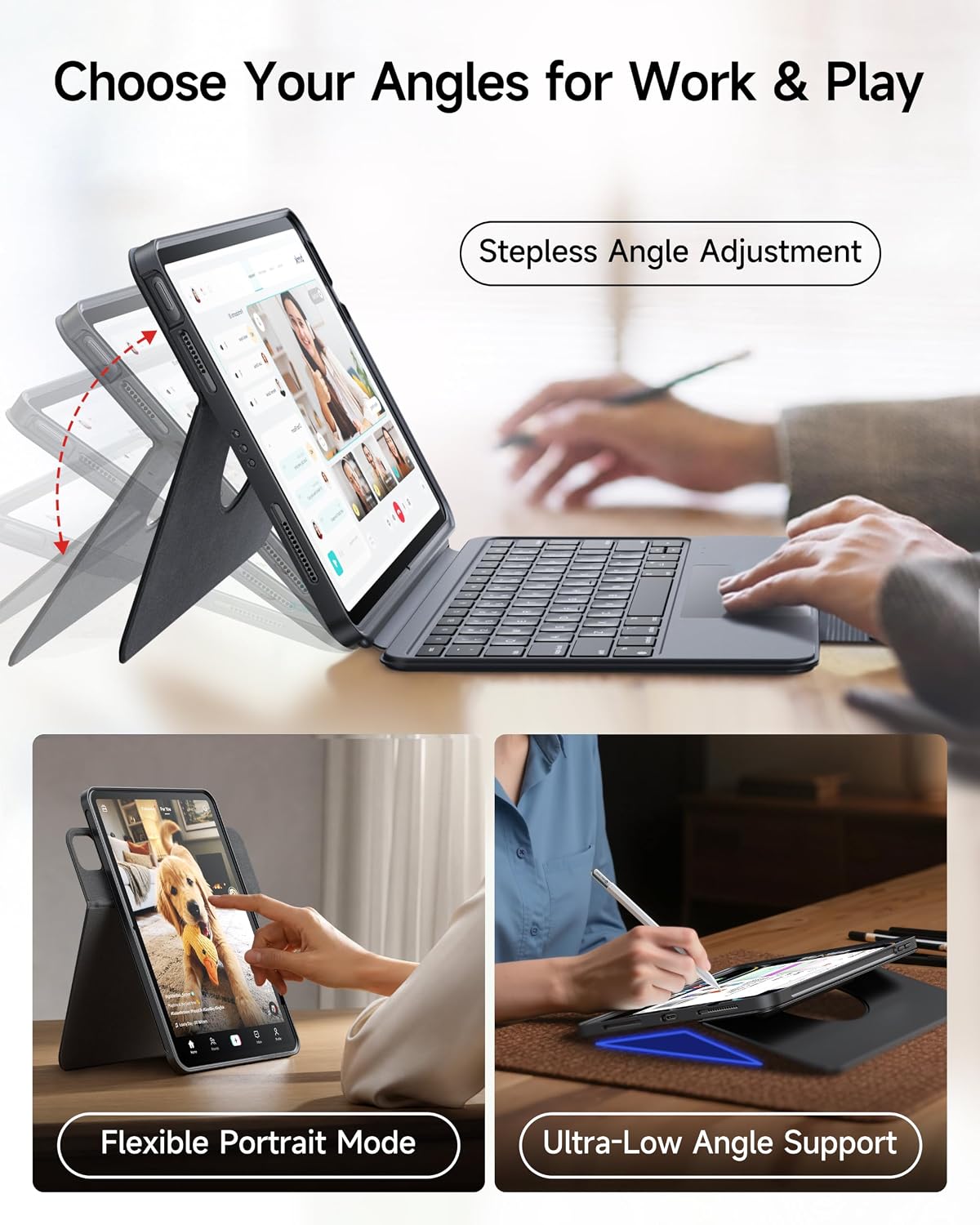 FUNDA CON TECLADO DESMONTABLE Y ROTATORIO 360° HOU PARA IPAD AIR 13' Y PRO 13'/12.9' - 5