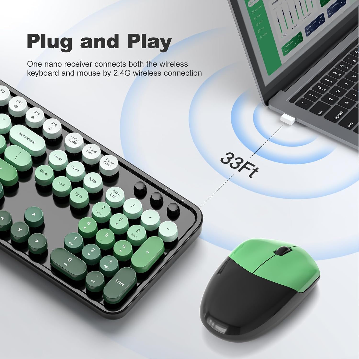 KIT DE TECLADO Y MOUSE INALÁMBRICO MOFII MODELO BLACK GREEN GRADIENT - 2