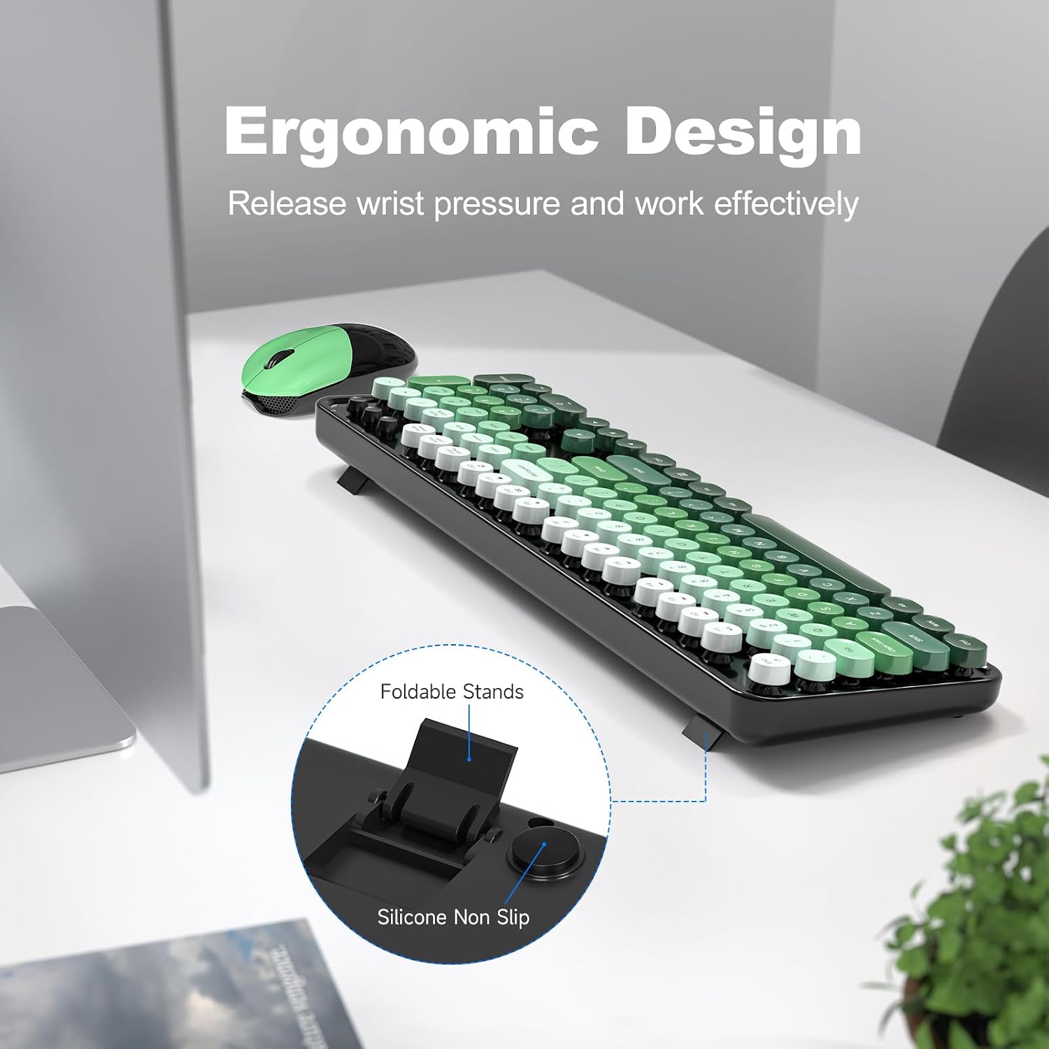 KIT DE TECLADO Y MOUSE INALÁMBRICO MOFII MODELO BLACK GREEN GRADIENT - 3