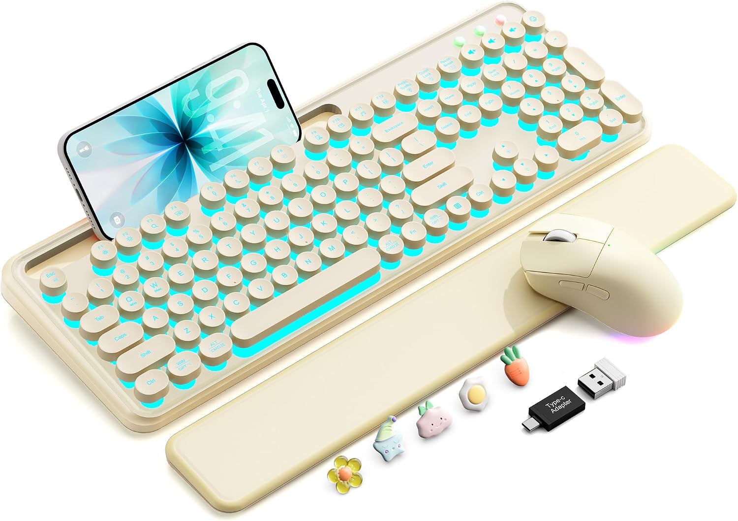 KIT INALÁMBRICO TECLADO Y MOUSE SABLUTE RETRO CON REPOSAMUÑECAS MAGNÉTICO - 1
