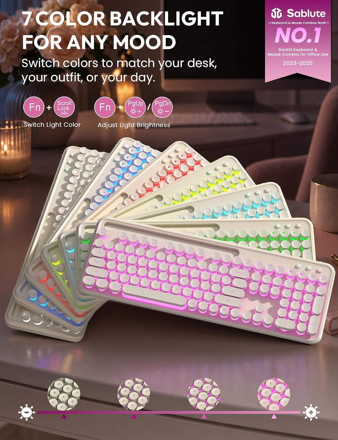 KIT INALÁMBRICO TECLADO Y MOUSE SABLUTE RETRO CON REPOSAMUÑECAS MAGNÉTICO - 2