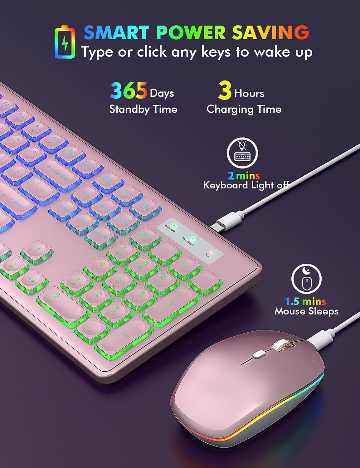 KIT INALÁMBRICO DE TECLADO Y MOUSE TRUEQUE KM42PRO RGB - 3