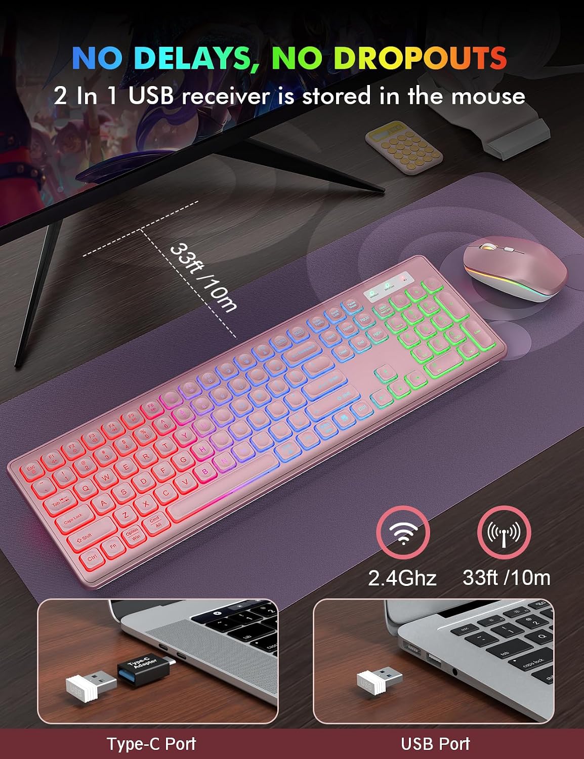 KIT INALÁMBRICO DE TECLADO Y MOUSE TRUEQUE KM42PRO RGB - 5