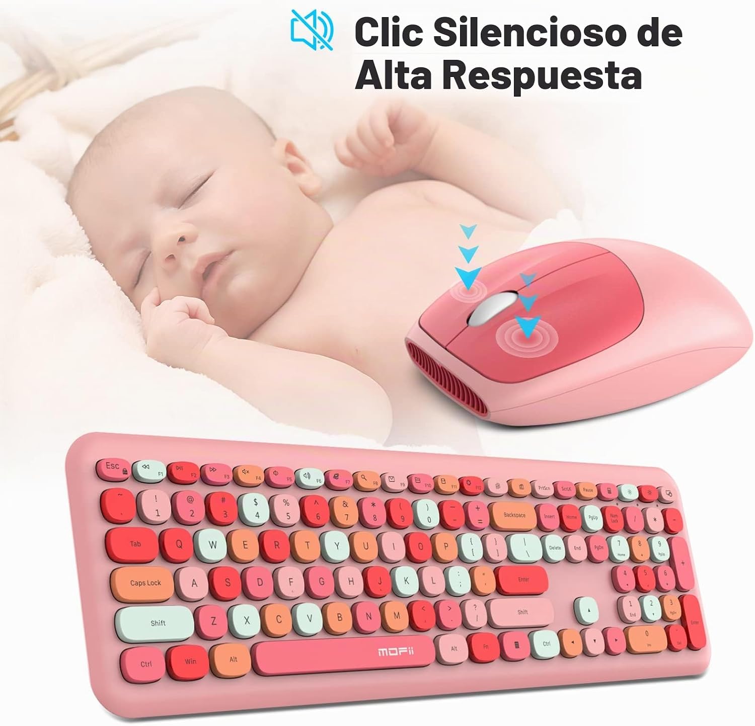 KIT INALÁMBRICO DE TECLADO Y MOUSE MOFII 110 TECLAS COLOR VERDE - 3