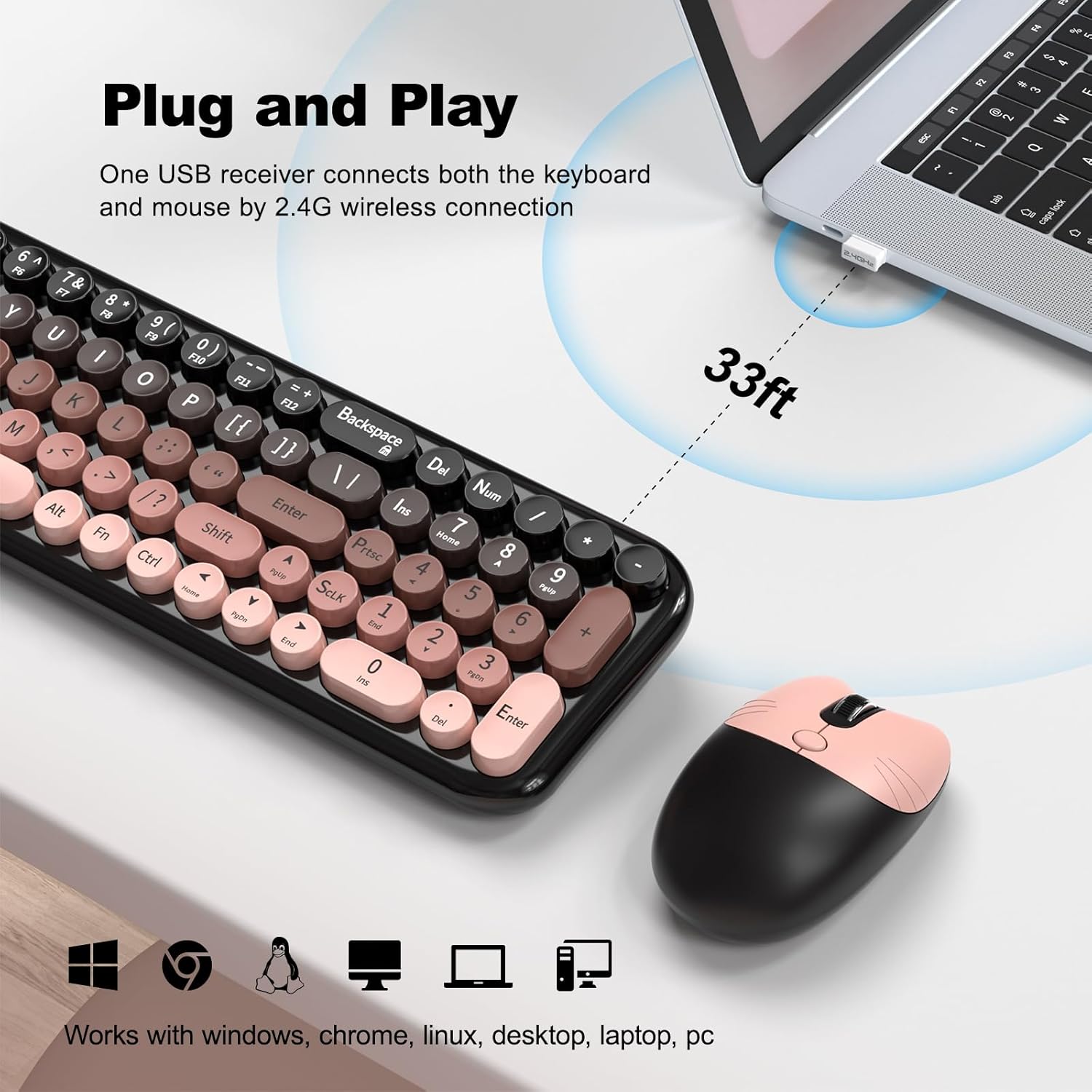 KIT DE TECLADO Y MOUSE CON CABLE MOFII RETRO TYPEWRITER USB TAMAÑO COMPLETO NEGRO Y AZUL - 2