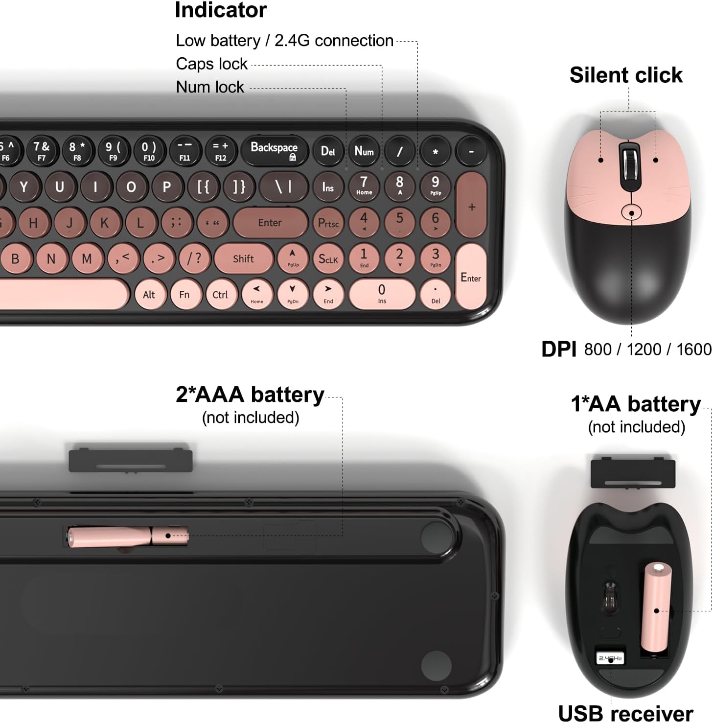KIT DE TECLADO Y MOUSE CON CABLE MOFII RETRO TYPEWRITER USB TAMAÑO COMPLETO NEGRO Y AZUL - 4