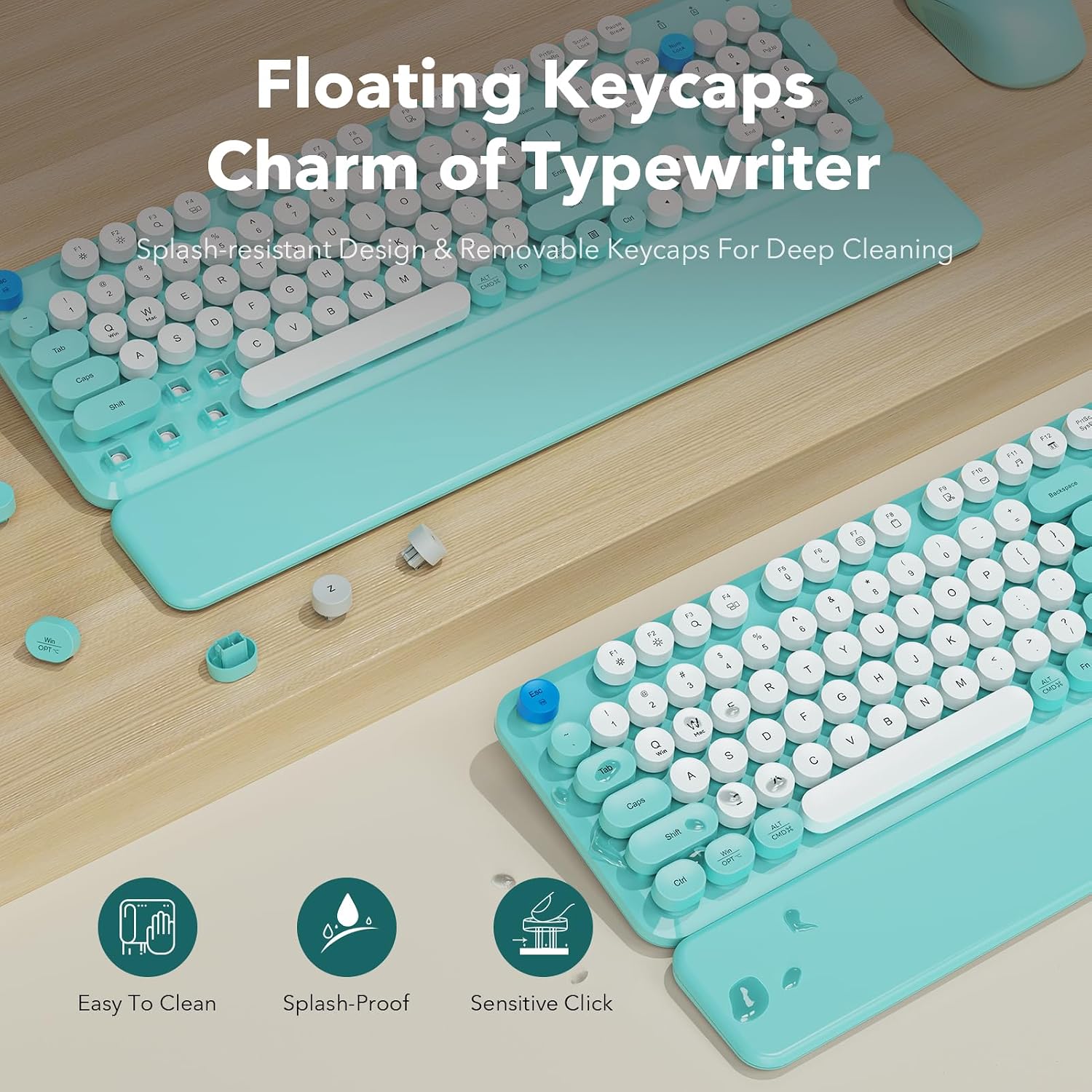 KIT INALÁMBRICO TECLADO Y MOUSE SABLUTE PALE TURQUOISE CON REPOSAMUÑECAS MAGNÉTICO - 3