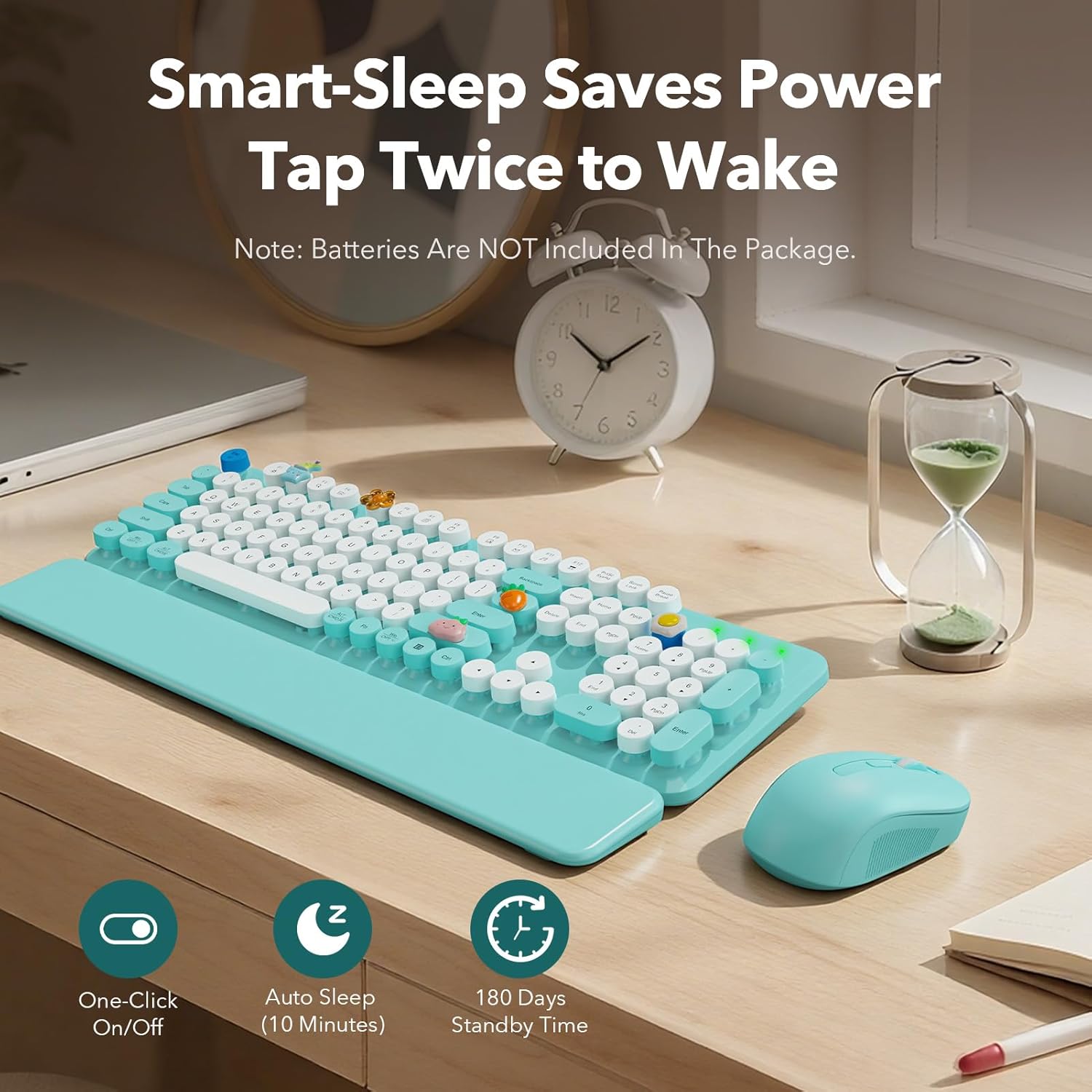 KIT INALÁMBRICO TECLADO Y MOUSE SABLUTE PALE TURQUOISE CON REPOSAMUÑECAS MAGNÉTICO - 5