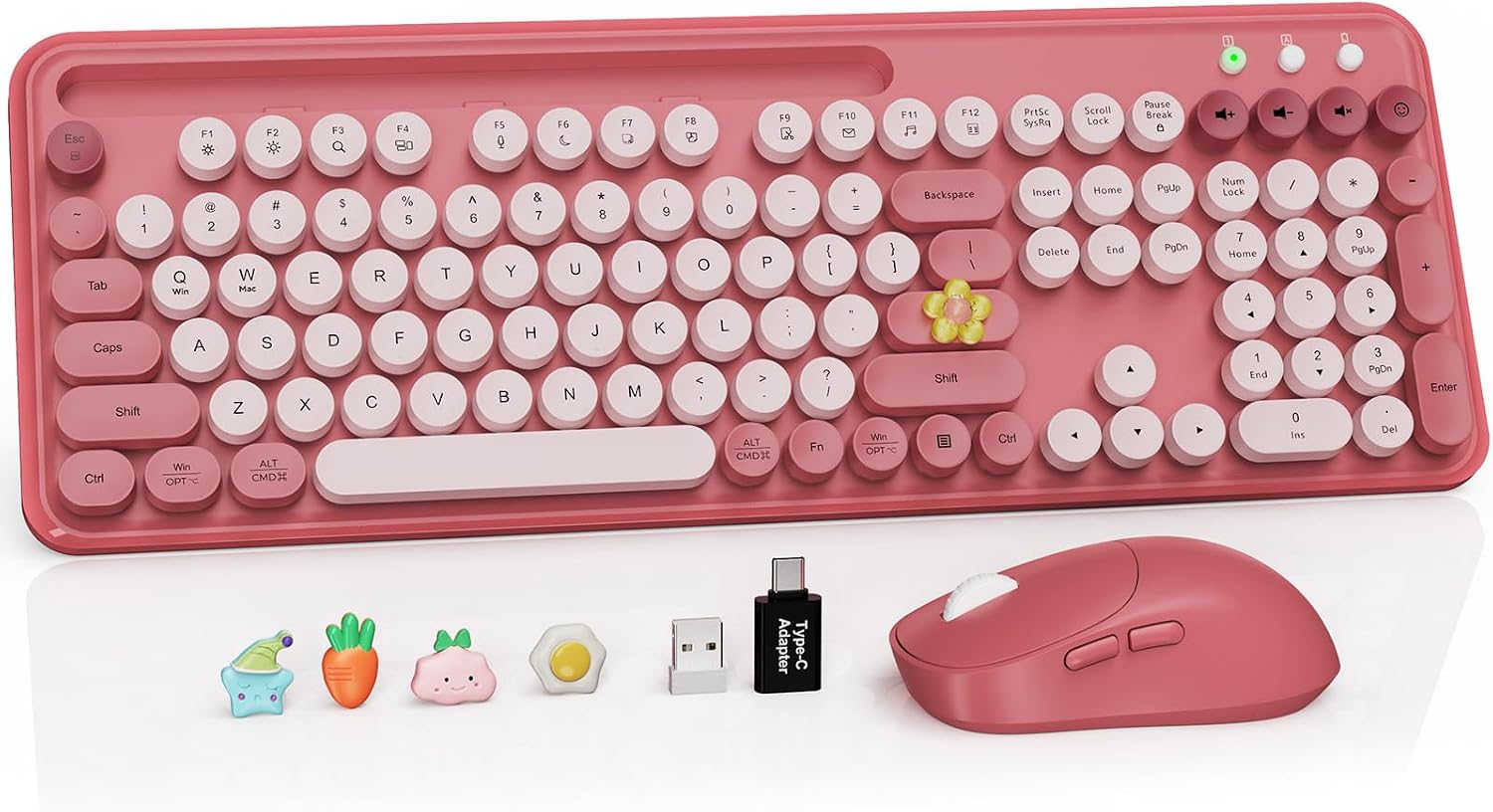 KIT INALÁMBRICO DE TECLADO Y MOUSE SABLUTE CK23 ESTILO MÁQUINA DE ESCRIBIR ROSA - 1