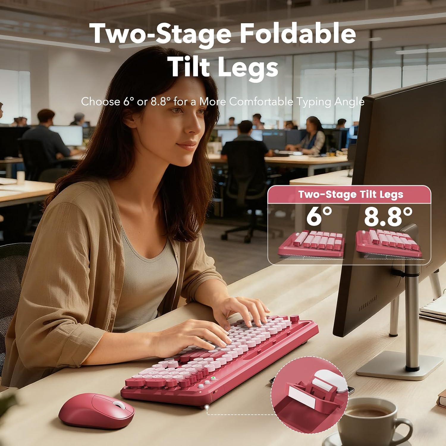 KIT INALÁMBRICO DE TECLADO Y MOUSE SABLUTE CK23 ESTILO MÁQUINA DE ESCRIBIR ROSA - 3