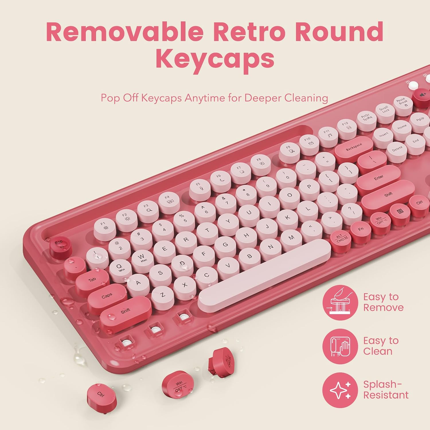 KIT INALÁMBRICO DE TECLADO Y MOUSE SABLUTE CK23 ESTILO MÁQUINA DE ESCRIBIR ROSA - 5