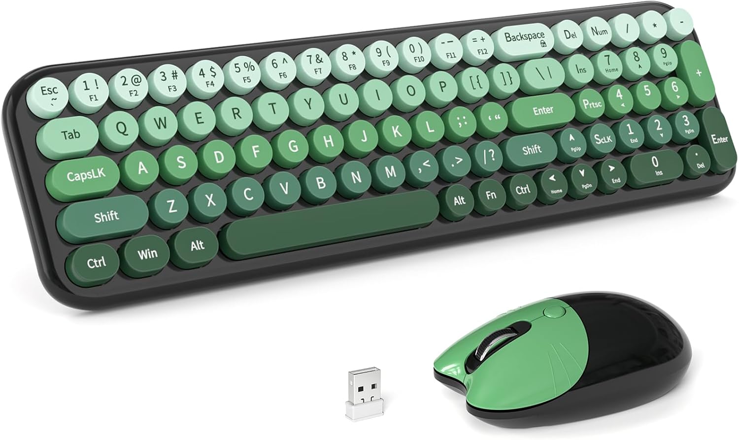 KIT INALÁMBRICO DE TECLADO Y MOUSE MOFII MODELO RETRO NEGRO CON DEGRADADO VERDE - 1