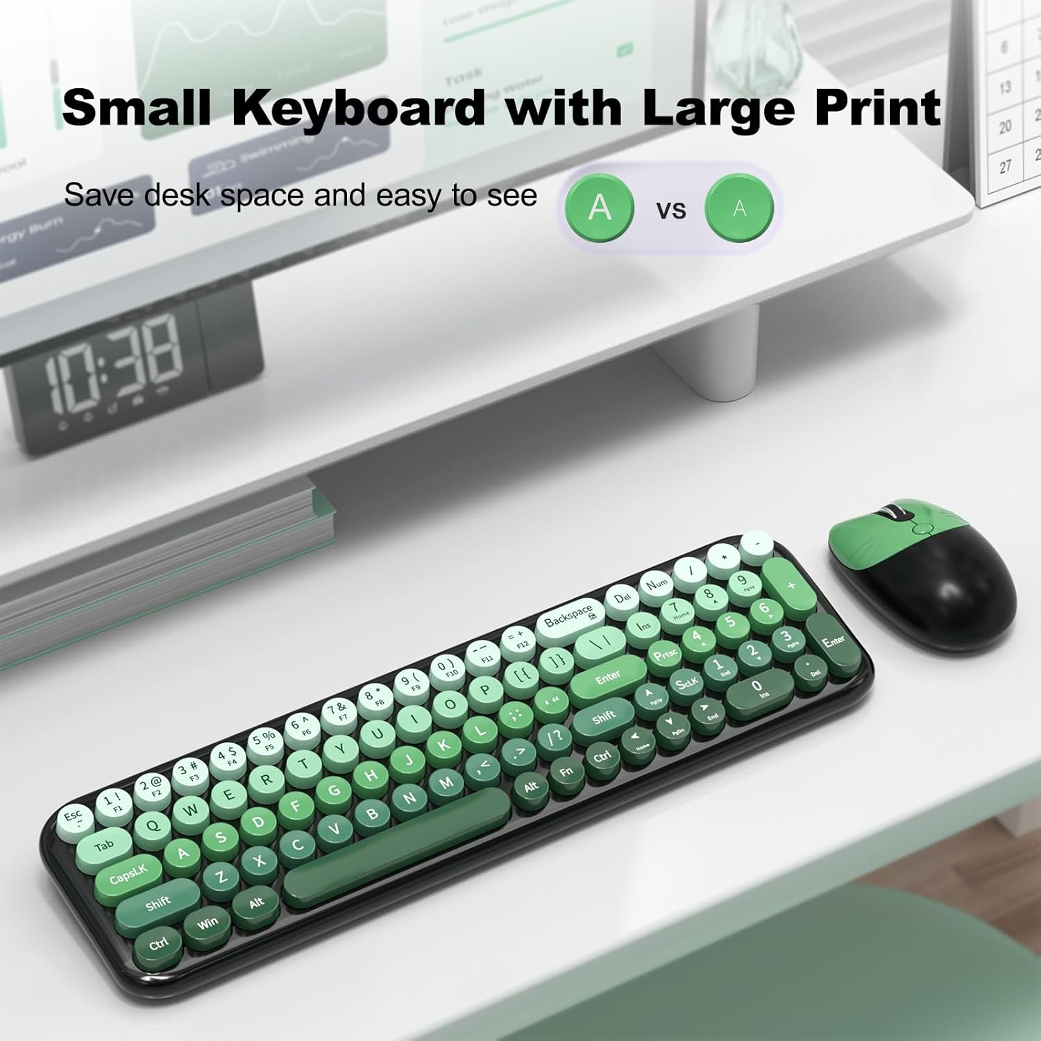 KIT INALÁMBRICO DE TECLADO Y MOUSE MOFII MODELO RETRO NEGRO CON DEGRADADO VERDE - 3