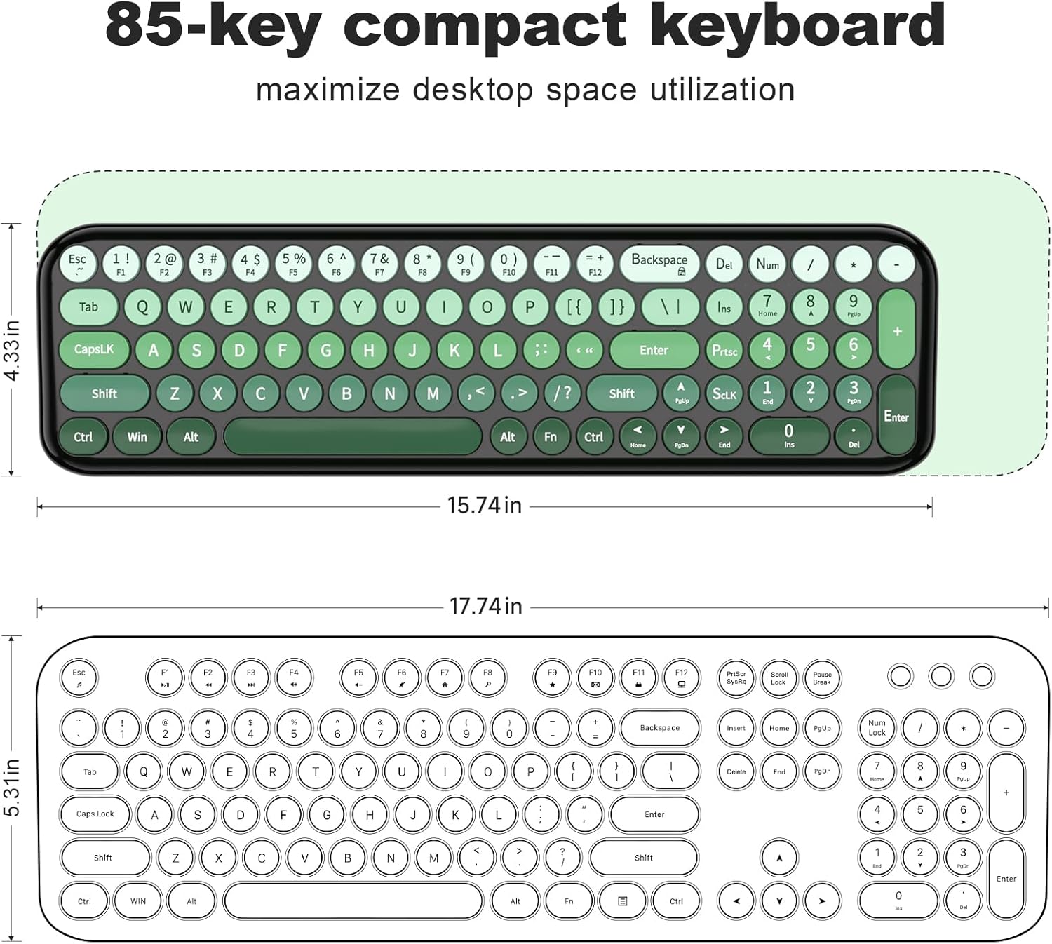 KIT INALÁMBRICO DE TECLADO Y MOUSE MOFII MODELO RETRO NEGRO CON DEGRADADO VERDE - 4