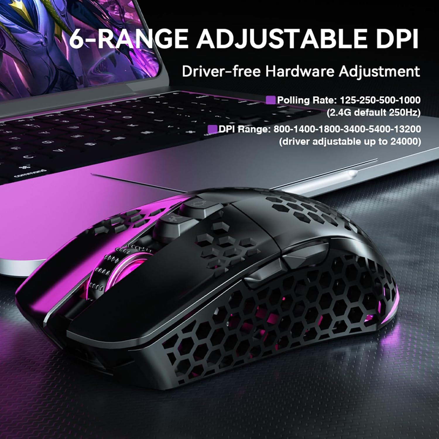 MOUSE GAMER SOLAKAKA SM600 INALÁMBRICO CON CONEXIÓN TRI-MODO Y LUZ RGB - 4