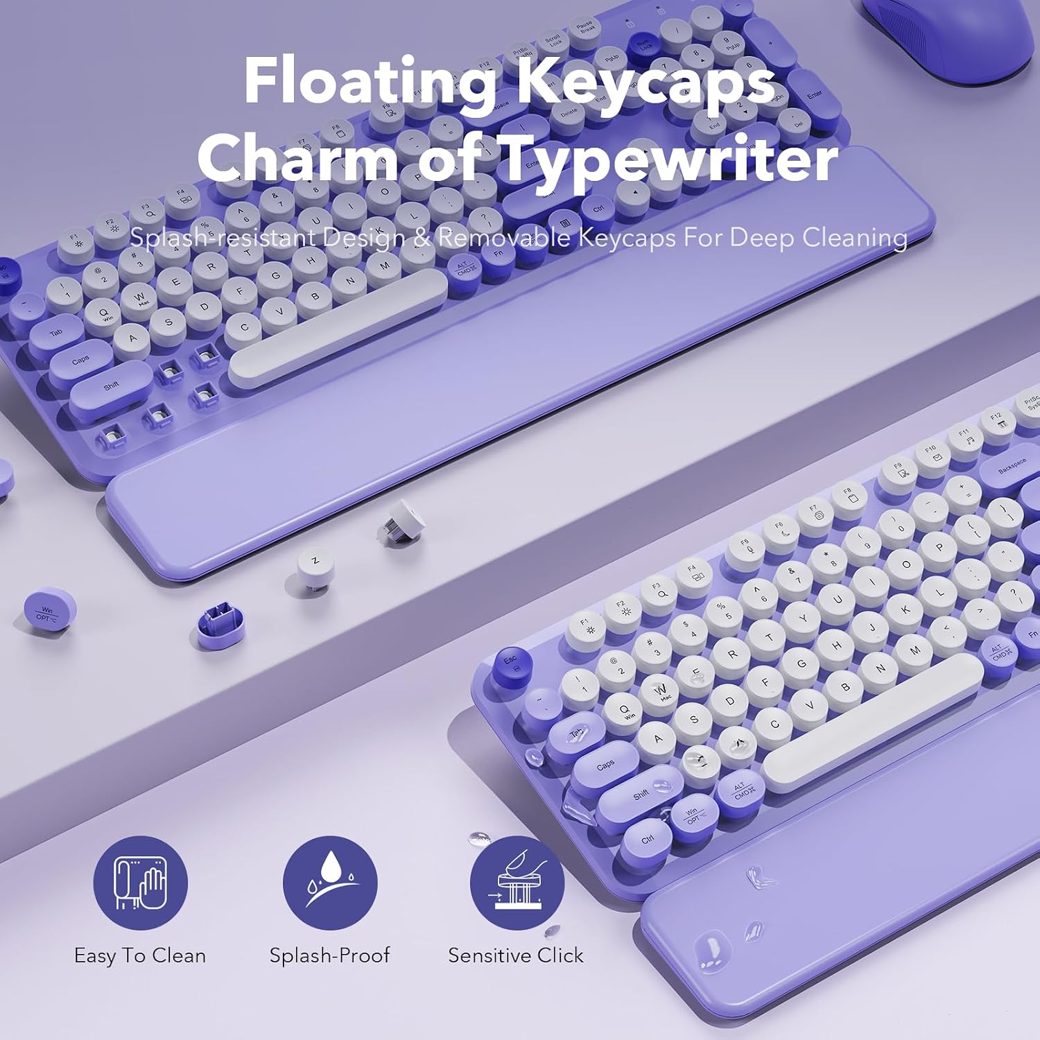 KIT INALÁMBRICO TECLADO Y MOUSE SABLUTE MORADO CON REPOSAMUÑECAS MAGNÉTICO - 3