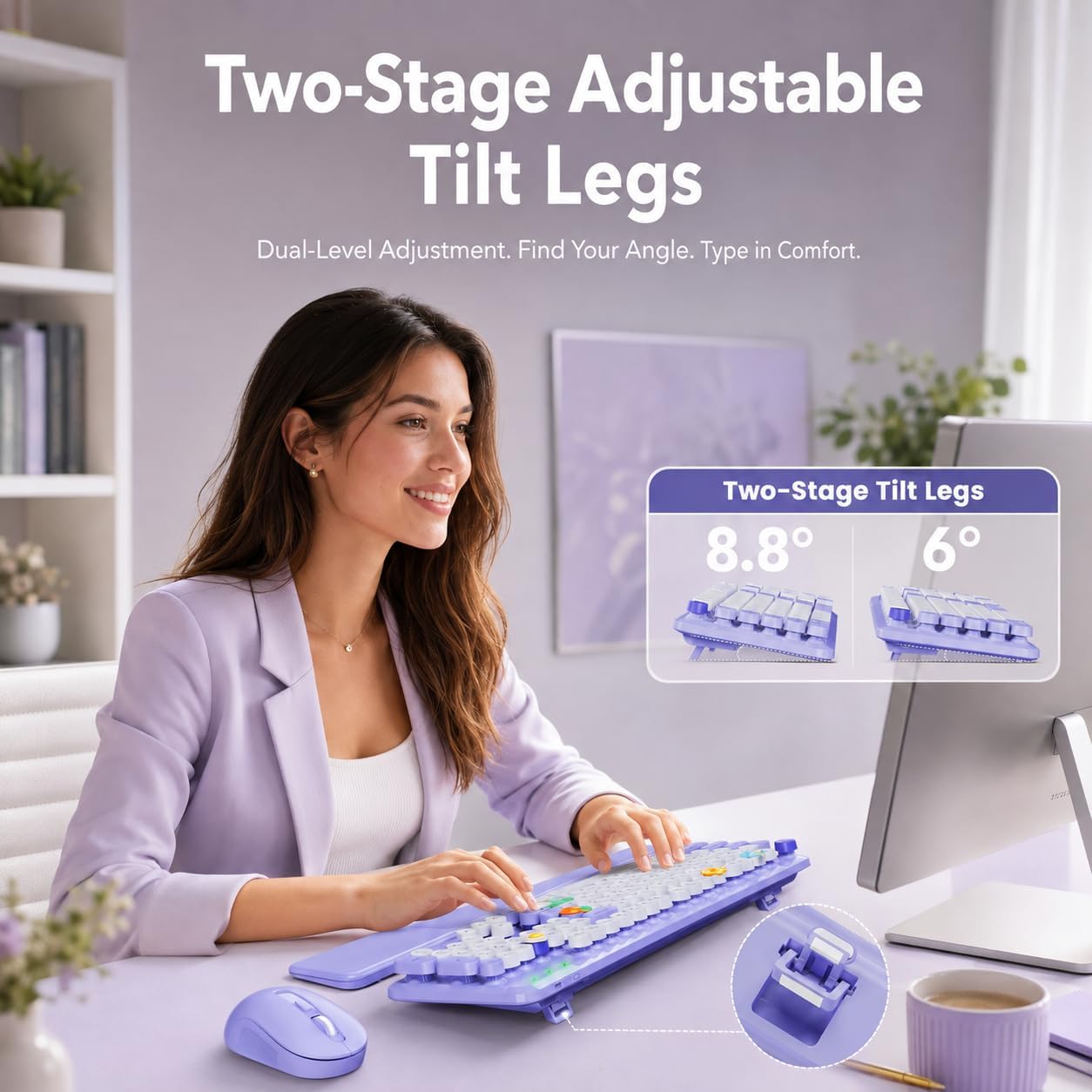 KIT INALÁMBRICO TECLADO Y MOUSE SABLUTE MORADO CON REPOSAMUÑECAS MAGNÉTICO - 4