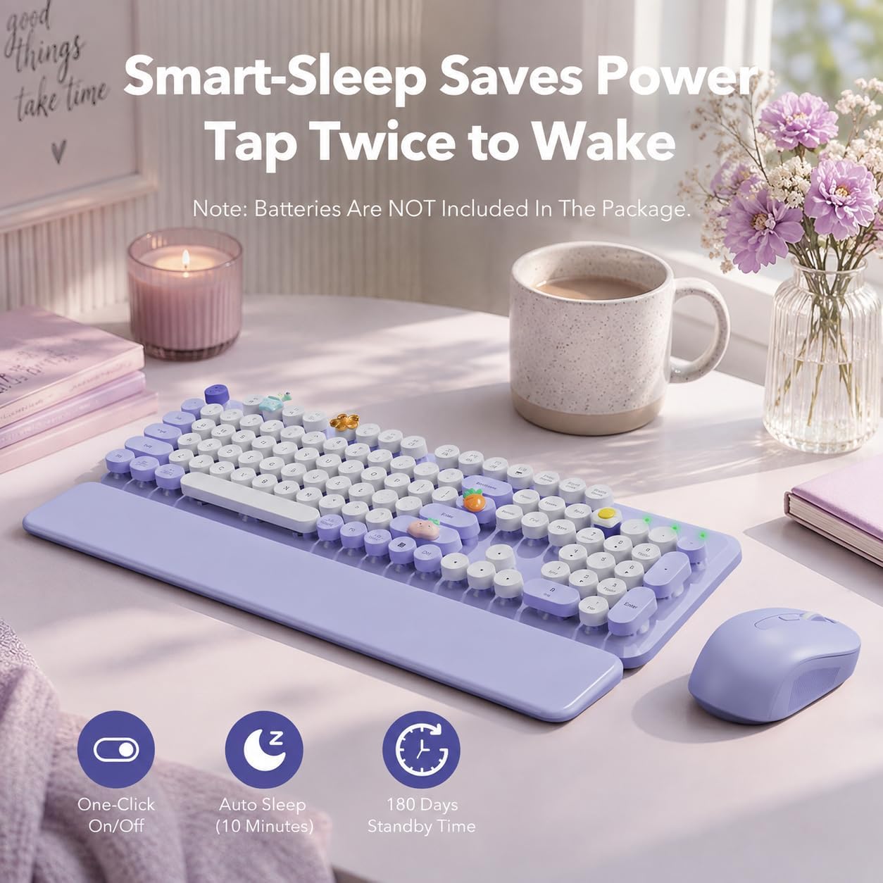 KIT INALÁMBRICO TECLADO Y MOUSE SABLUTE MORADO CON REPOSAMUÑECAS MAGNÉTICO - 5