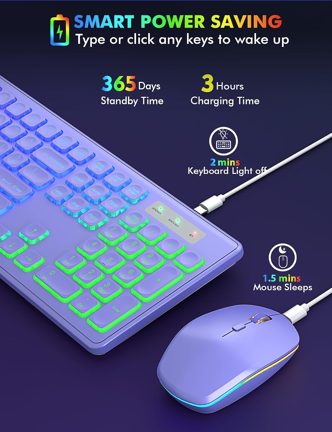KIT INALÁMBRICO DE TECLADO Y MOUSE TRUEQUE CON RETROILUMINACIÓN RGB Y BATERÍA RECARGABLE - 3