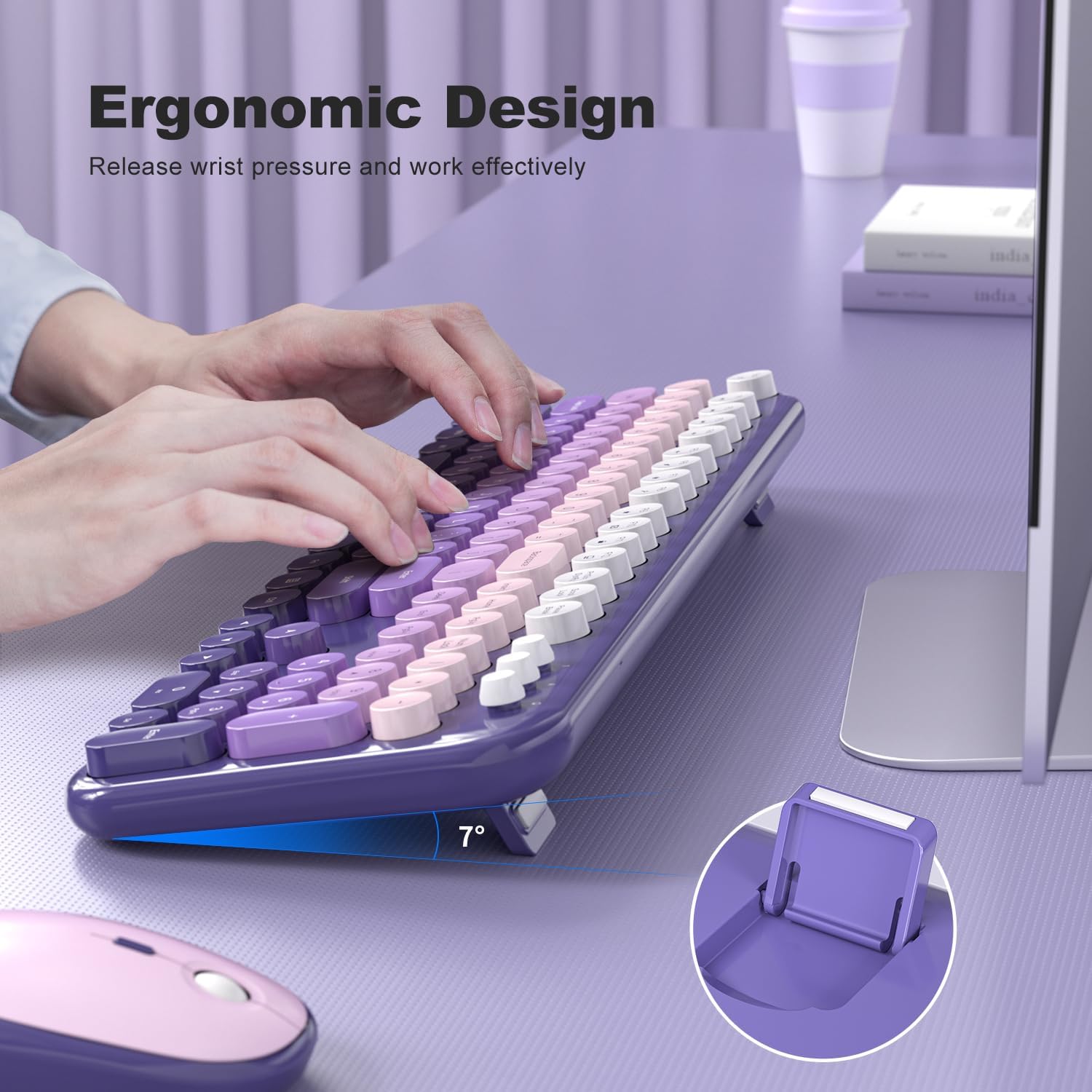 KIT INALÁMBRICO DE TECLADO Y MOUSE MOFII FULL SIZE 2.4G DEGRADADO MORADO - 5