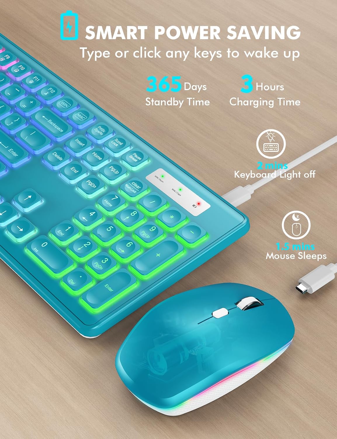 KIT INALÁMBRICO TECLADO Y MOUSE TRUEQUE RGB RECARGABLE - 3