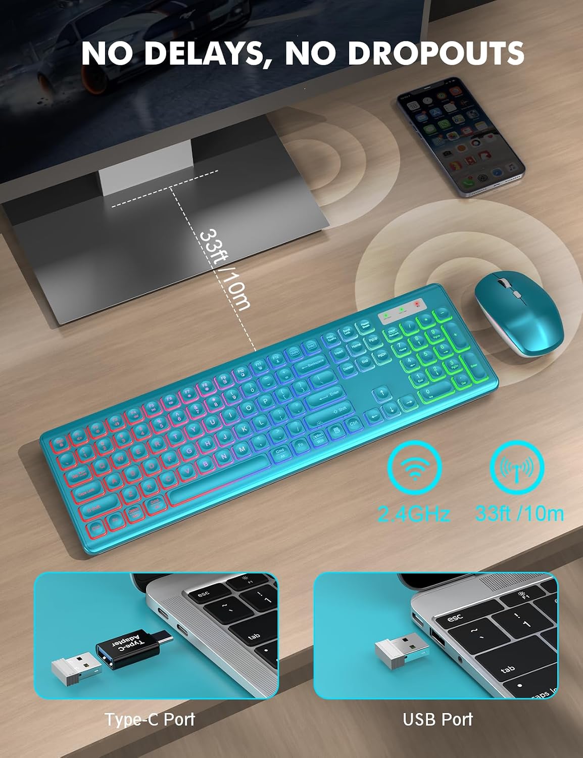 KIT INALÁMBRICO TECLADO Y MOUSE TRUEQUE RGB RECARGABLE - 4