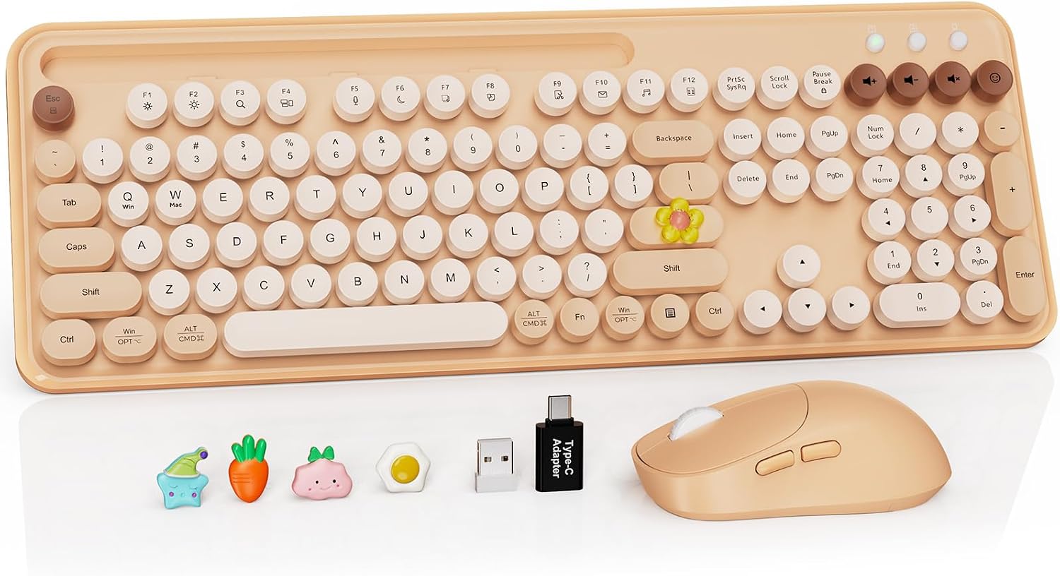KIT INALÁMBRICO DE TECLADO Y MOUSE SABLUTE ESTILO MÁQUINA DE ESCRIBIR COLOR BEIGE - 1