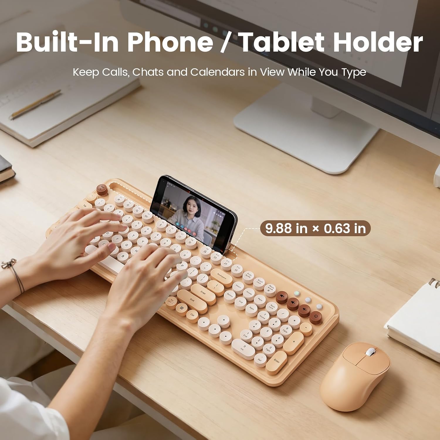 KIT INALÁMBRICO DE TECLADO Y MOUSE SABLUTE ESTILO MÁQUINA DE ESCRIBIR COLOR BEIGE - 2