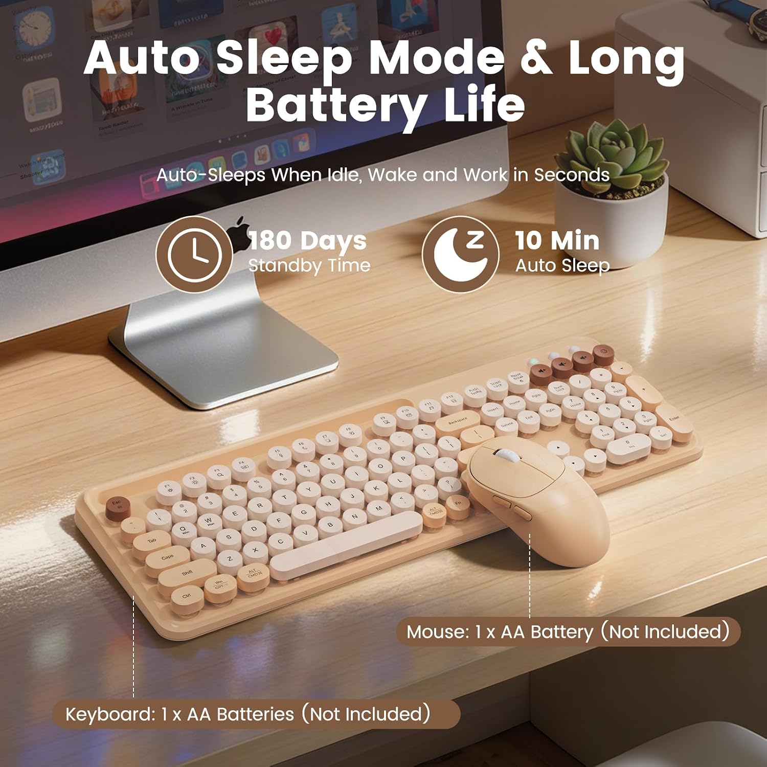 KIT INALÁMBRICO DE TECLADO Y MOUSE SABLUTE ESTILO MÁQUINA DE ESCRIBIR COLOR BEIGE - 5