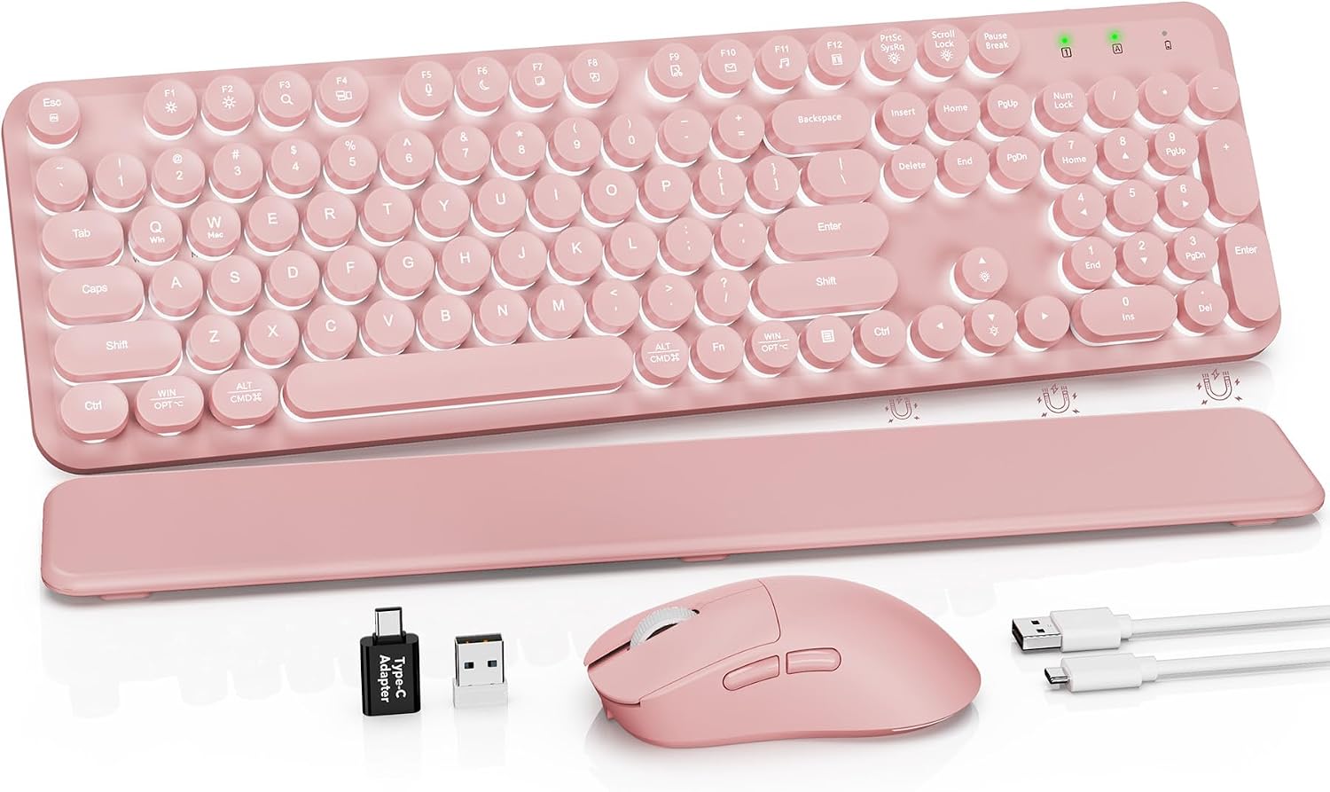 KIT INALÁMBRICO DE TECLADO Y MOUSE SABLUTE RETRO CON RETROILUMINACIÓN RECARGABLE ROSA - 1