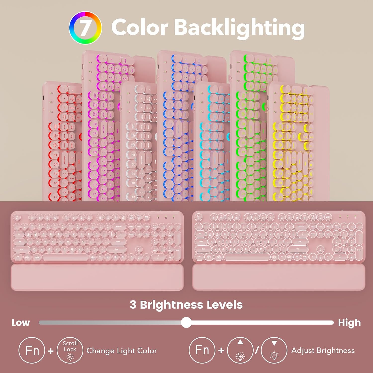 KIT INALÁMBRICO DE TECLADO Y MOUSE SABLUTE RETRO CON RETROILUMINACIÓN RECARGABLE ROSA - 2