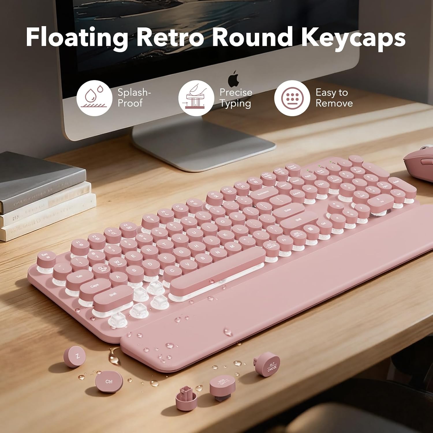 KIT INALÁMBRICO DE TECLADO Y MOUSE SABLUTE RETRO CON RETROILUMINACIÓN RECARGABLE ROSA - 5