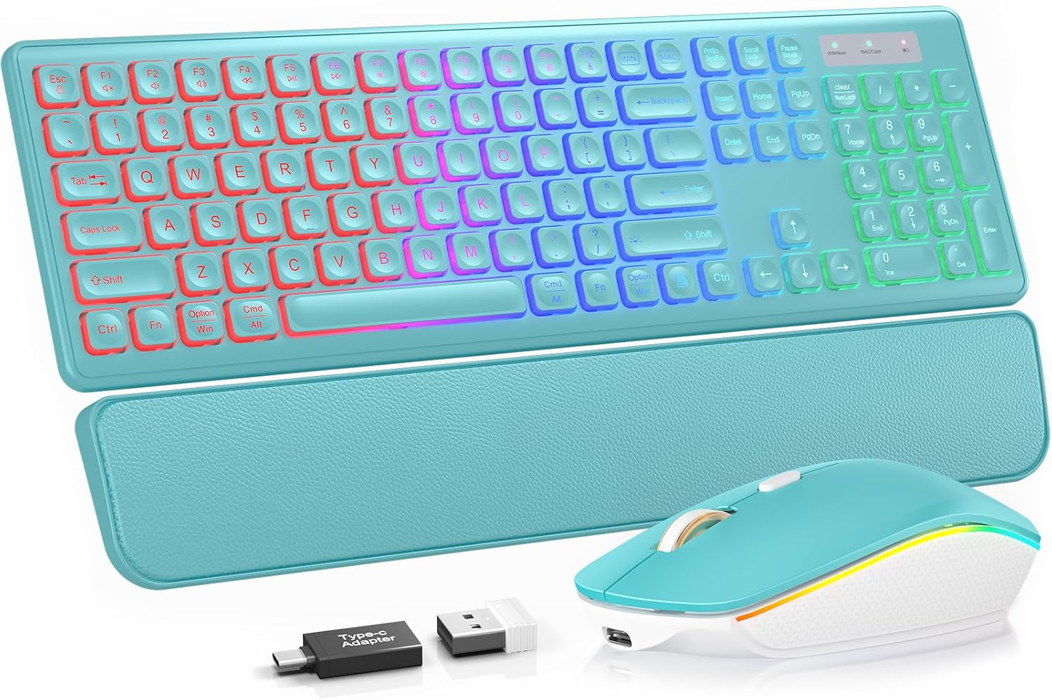 KIT INALÁMBRICO TECLADO Y MOUSE TRUEQUE RGB RECARGABLE CON REPOSAMUÑECAS - 1