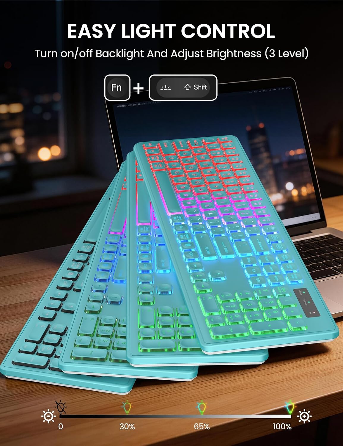 KIT INALÁMBRICO TECLADO Y MOUSE TRUEQUE RGB RECARGABLE CON REPOSAMUÑECAS - 2