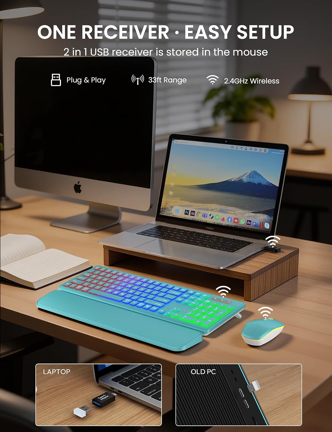 KIT INALÁMBRICO TECLADO Y MOUSE TRUEQUE RGB RECARGABLE CON REPOSAMUÑECAS - 5